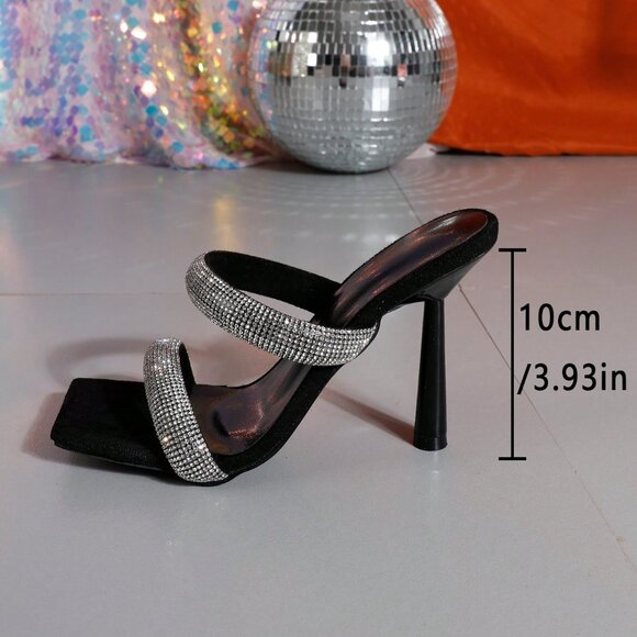 Black Sexy Women's Square Toe Sweet High Heel Sandals - Picture 5 of 7